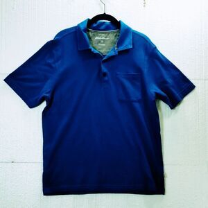 Eddie Bauer Preppy Polo Men's M Short Sleeve Royal Blue Pocket Pique Button Up